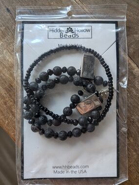 Hidden Hollow Beads Black Lava Stone Mask Holder